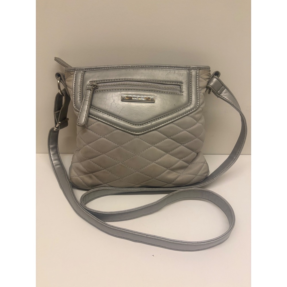 Nine West Silver Metallic Quilted Nylon Crossbody